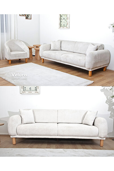Velura Home & Living Lara Koltuk Takımı & Oturma Grubu - Beyaz (3+1)