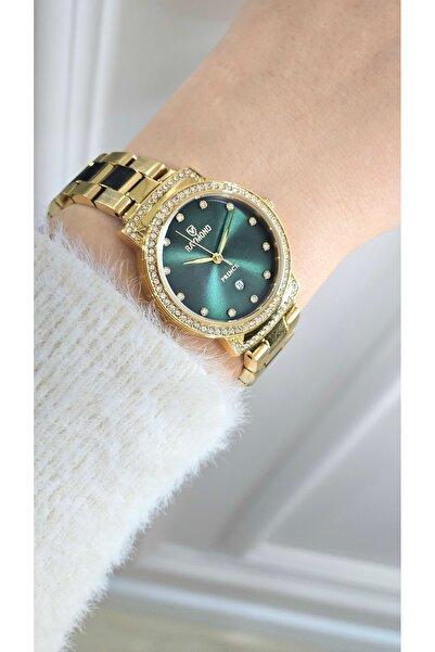 Raymond Rym-213058L Quartz 28mm Stone Set Women's Watch - 2 Years Warranty Gold-Green
