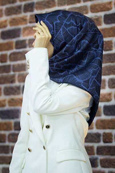 Vissona Eșarfă 100% mătase twill cu model geometric, indigo - bleumarin, 90x9...