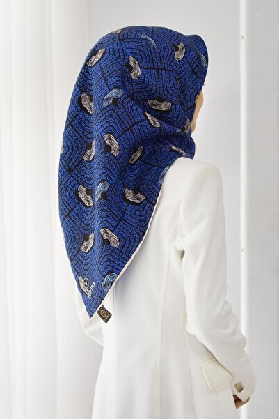 Vissona 100% twill de mătase cu model geometric Saks - culoare neagră 90x90 e...