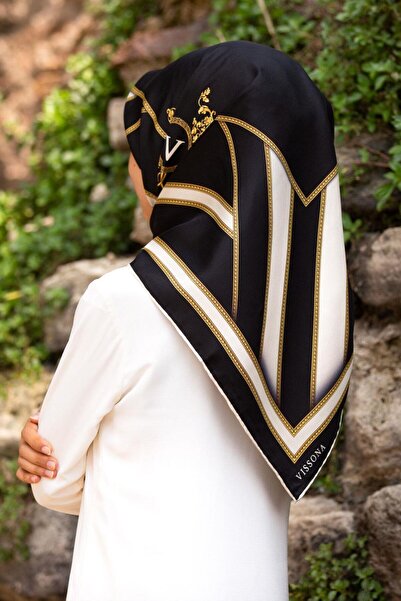 Vissona Kadın Twill Ipek Eşarp Siyah Krem