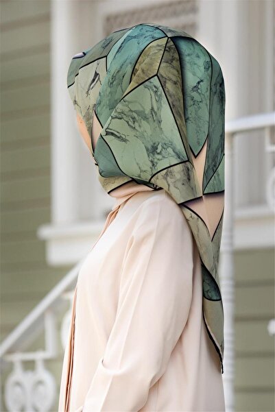 Vissona Μεταξωτό κασκόλ Μουσταρδί Μπεζ Twill - 90x90