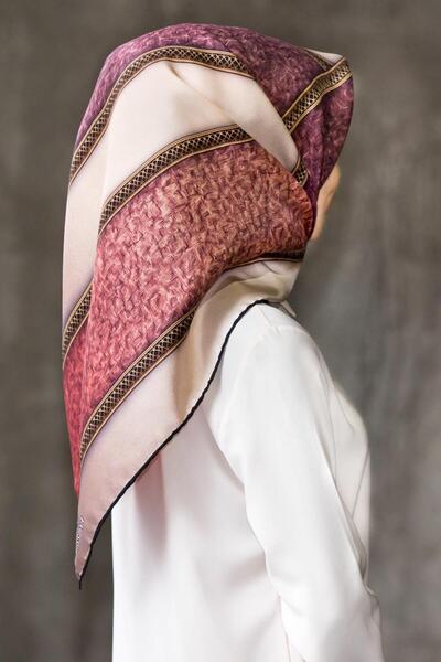 Vissona %100 Twill İpek Dokulu Ve Şerit Desenli Gül Kurusu - Somon Renkli 90x...