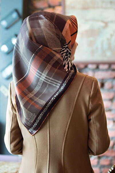 Vissona Eșarfă 100% mătase twill, în carouri și cu imprimeu leopard, bej - cu...