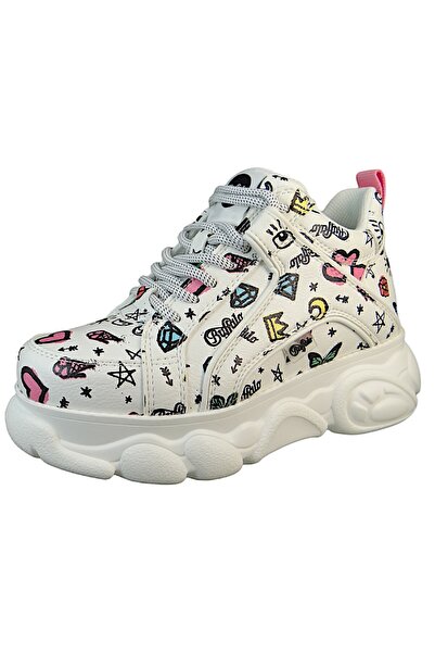 Buffalo Damen Low Sneaker CLD Corin 1636110 Weiß Graffiti Kunstleder