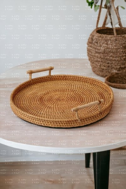 Naturel Home Bohemian Rattan Wicker Tray with Handles 35, Scandinavian, Modern