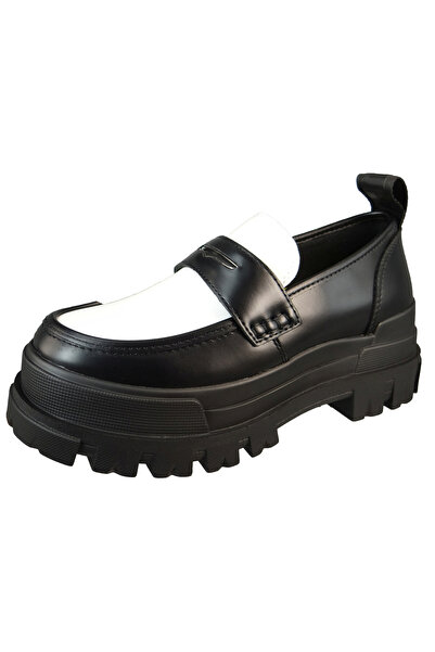 Buffalo Damen Halbschuhe Aspha Loafer Vegan 1622300 Schwarz Black/White Kunst...