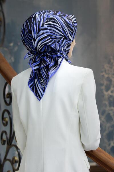 Vissona 100% keper Svila listova D Sa deznom crna - indigo boja 90x90 šal   M...
