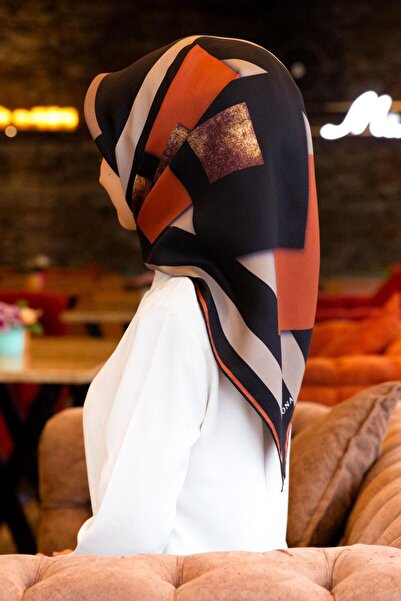 Vissona نسيج قطني طويل من الحرير باللون البيج تان تاتو 90x90 وشاح مخيط يدويًا على شكل زراعة