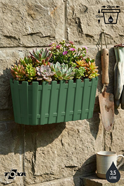 ToXA Akasya Yeşil Duvar Saksısı 3,5 Litre 30cm Drenajlı Bahçe Balkon Plastik Çit Saksı