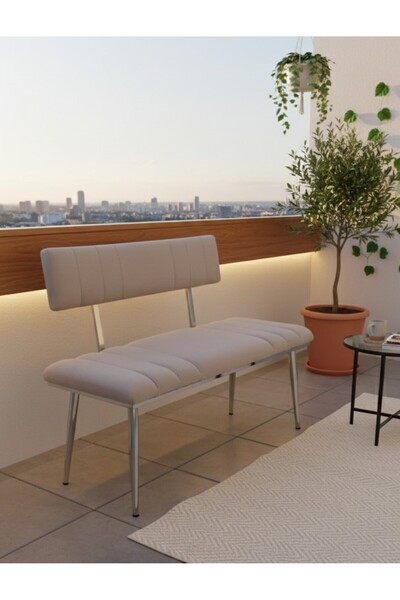 ÖZCAN METAL Metal Ayaklı Metal Kasalı Sırtlı Krom Mutfak Salon Antre Yatak Odası Balkon Bench Puf Bank Oturak