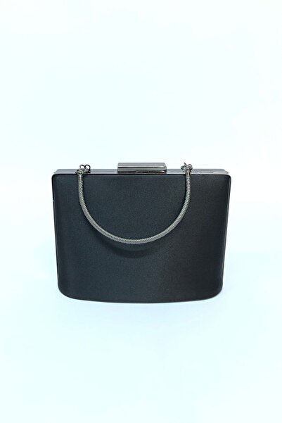 NAZART Kadın Saten Siyah Abiye Clutch Portföy Bayan Çantası