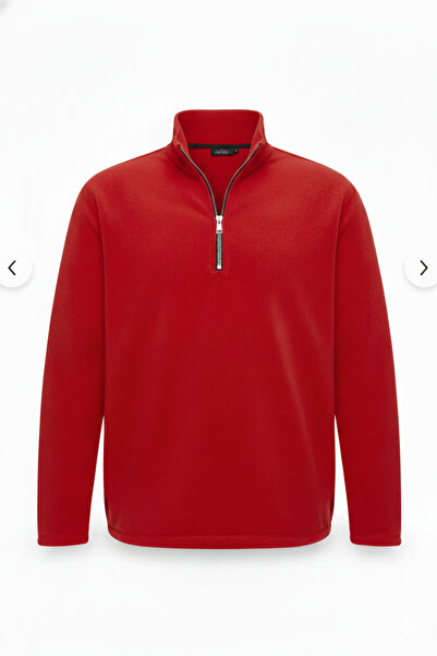 VEGA PORT سويت شيرت من الصوف الأحمر نصف سحاب معدني مقاس قياسي مقاس عادي