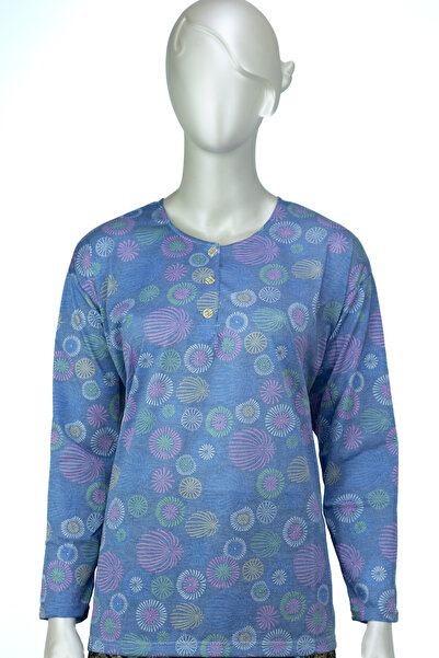 Oppland Mother's Blouse - Χάρτινη στάμπα, Βαμβακερό ύφασμα, Νυφικό σχέδιο, Τρία κουμπιά, Στρογγυλή λαιμόκοψη, Χαλαρή εφαρμογή