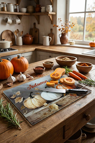 MAKRİ HOME Autumn Patterned Glass, Cutting Board, 25 × 35 cm