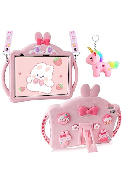 Aolcev Pink silicone case for iPad 11/10 (11th & 10th gen) with handles, adjustable strap, foldable stand &