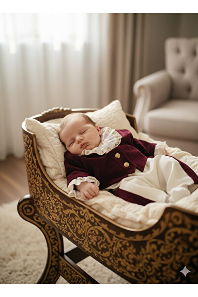 Tozpembebaby طقم معطف مخملي باللون العنابي