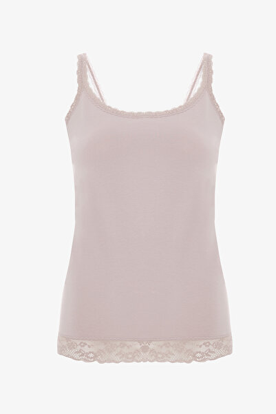 Penti Beige Lace Cotton Thin Strap Tank Top