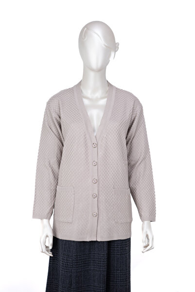 Oppland Kadın Mevsimlik Çelik Örme Anne Hırka Çift Cepli Düğmeli Klasik Rahat...