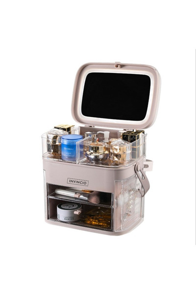 INVINCIO Organizator Invincio Art pentru bijuterii și cosmetice, cu oglindă LED