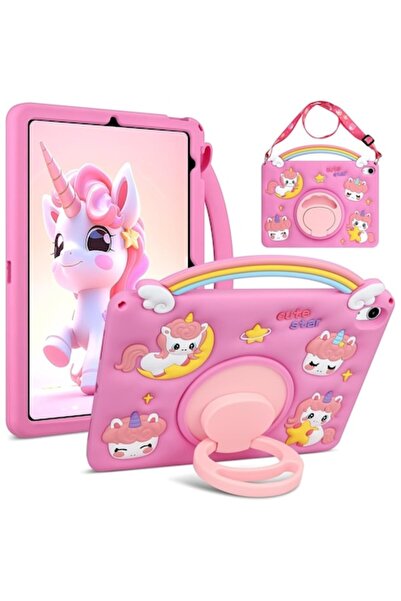 Coolden 3D Unicorn Pink Silicone Case for iPad A16 11" (2025) with Rotating Stand & Strap