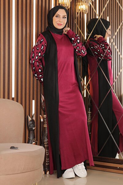 Missvalle Πλεκτό φόρεμα με μοτίβο στα μανίκια Şarabi 2270-4