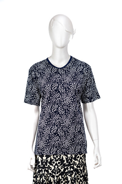 Oppland Bluză pentru mamă pentru femei, țesătură din bumbac pieptănat din viscoză, cu model mică margaretă, mânecă scurtă, lycra completă