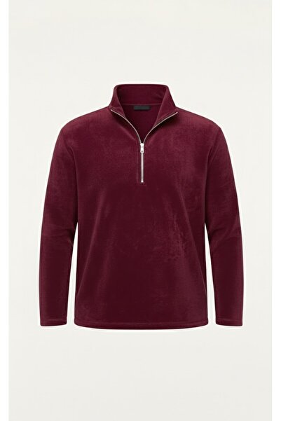 VEGA PORT سويت شيرت بورجوندي من الصوف نصف سحاب معدني مقاس قياسي مقاس عادي