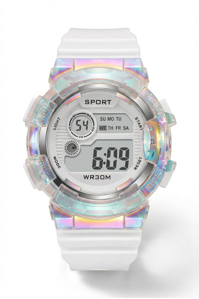 SERARES White Digital Women's Wristwatch with Holographic Frame