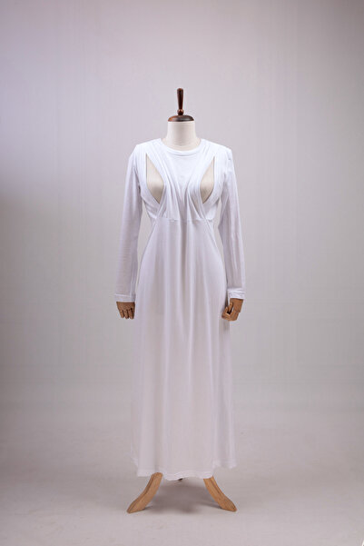 Mersha Collection Mersha Uzun Kol Astar Emzirme Elbisesi - Lohusa İçlik - Emzirme İçlik