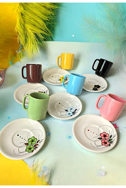 arsimhome 12 Parça yeşil Renkli Sunum Tabaklı Fincan Takımı