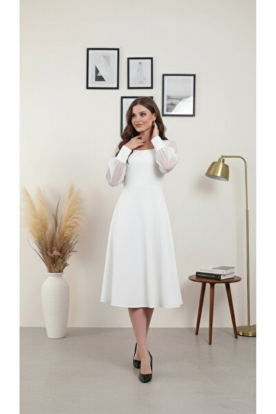 Rokka Moda Yuvarlak Yaka Midi Elbise