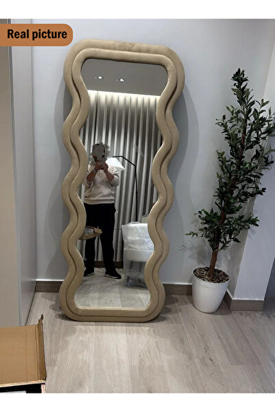 Taimi مرآة كبيرة جدًا بتصميم أنيق، مرآة كاملة الطول 170×70 سم بإطار مخملي أبيض