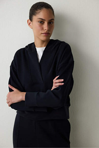 Penti Black Hooded Modal Crop Sweatshirt