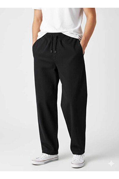 BK بنطلون رجالي عالي الجودة مصنوع من القطن والكتان بنسبة 100%، مريح، مزود بجيوب وخصر مطاطي.