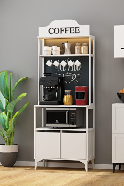 Avmpark Peru Kahve Köşesi Mikrodalga Fırın Bölmeli Ajda Ledli Çok Amaçlı Mutfak Dolabı Beyaz