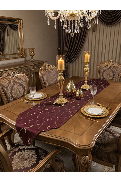 Finezza Runner brodat Burgundy / Culoare cireș 760