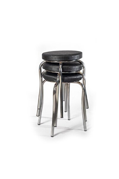 ekipmetal Tabure Mutfak Sandalyesi 3 Adet Siyah