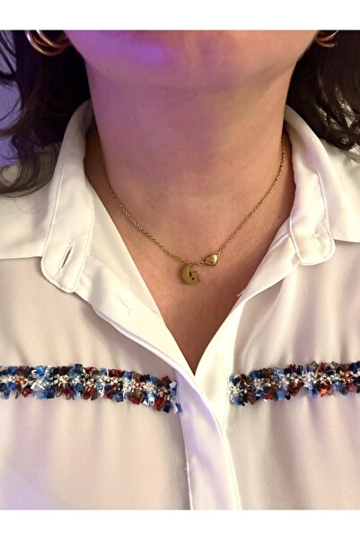 ALS Tasarım Dünyası قلادة من الفولاذ باللون الذهبي على شكل قمر ونجمة وقلب بسيط