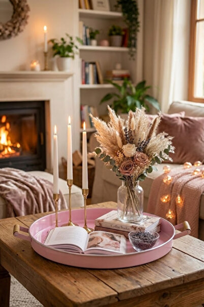 Arma House صينية كبيرة الحجم باللون الوردي على الطراز الريفي مقاس 51 سم مع حو...