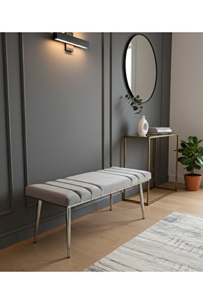ÖZCAN METAL Krom Metal Ayaklı Metal Kasalı Bench Mutfak Salon Antre Yatak Odası Balkon Puf Bank