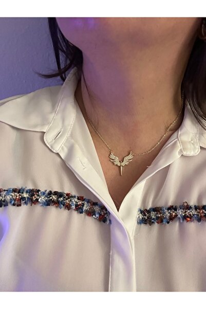 ALS Tasarım Dünyası Steel Gold Color Zircon Stone Phoenix Necklace