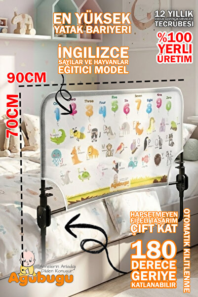 AGUBUGU BABY Sayılar Ve Harfler Öğretici Katlanabilir Yatak Bariyeri 90cm