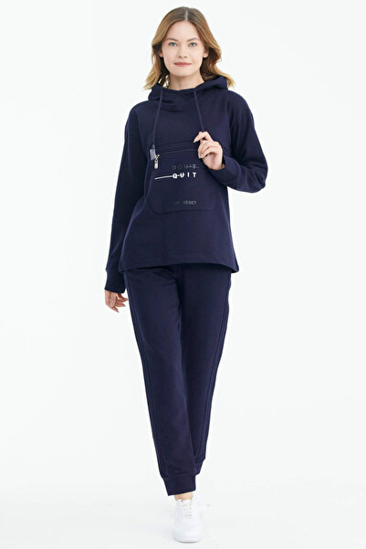 Sementa Geniş Kalıp Kapüşonlu Önden Cepli Eşofman Takımı - Lacivert