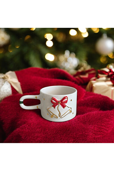 terraco ceramic New Year's Eve Bell Gold Detailed Handmade Ceramic Mug