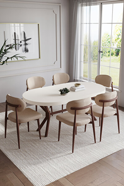 BY ORHAN GÜZEL BOHEM POLO MUTFAK MASASI TAKIMI 6 KİŞİLİK AHŞAP GÖRÜNÜMLÜ METAL