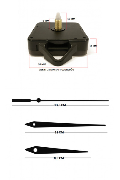 EXİZ TİCARET Saat Mekanizması,quartz Akar Sessiz Duvar Saati Mekanizması 16 M...