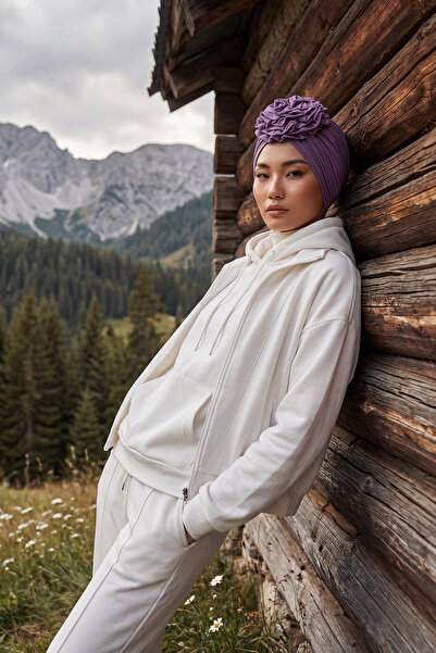 Aisha's Design Χτενισμένο βαμβακερό καπέλο με τριαντάφυλλα, B-21, Μωβ 2