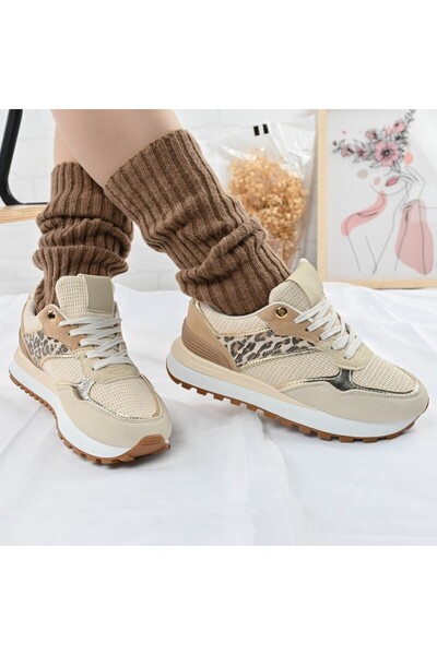 Tmall Pantofi sport pentru femei, din material textil, D1404, bej cu imprimeu...