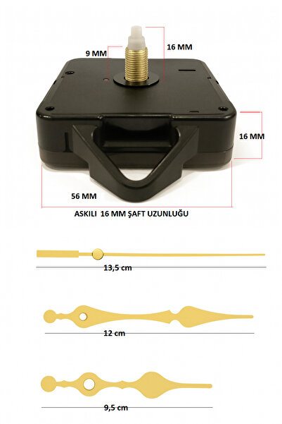 EXİZ TİCARET Saat Mekanizması 1 Adet Şaft Uzunluğu 16 Mm Askılı Sessiz Duvar ...